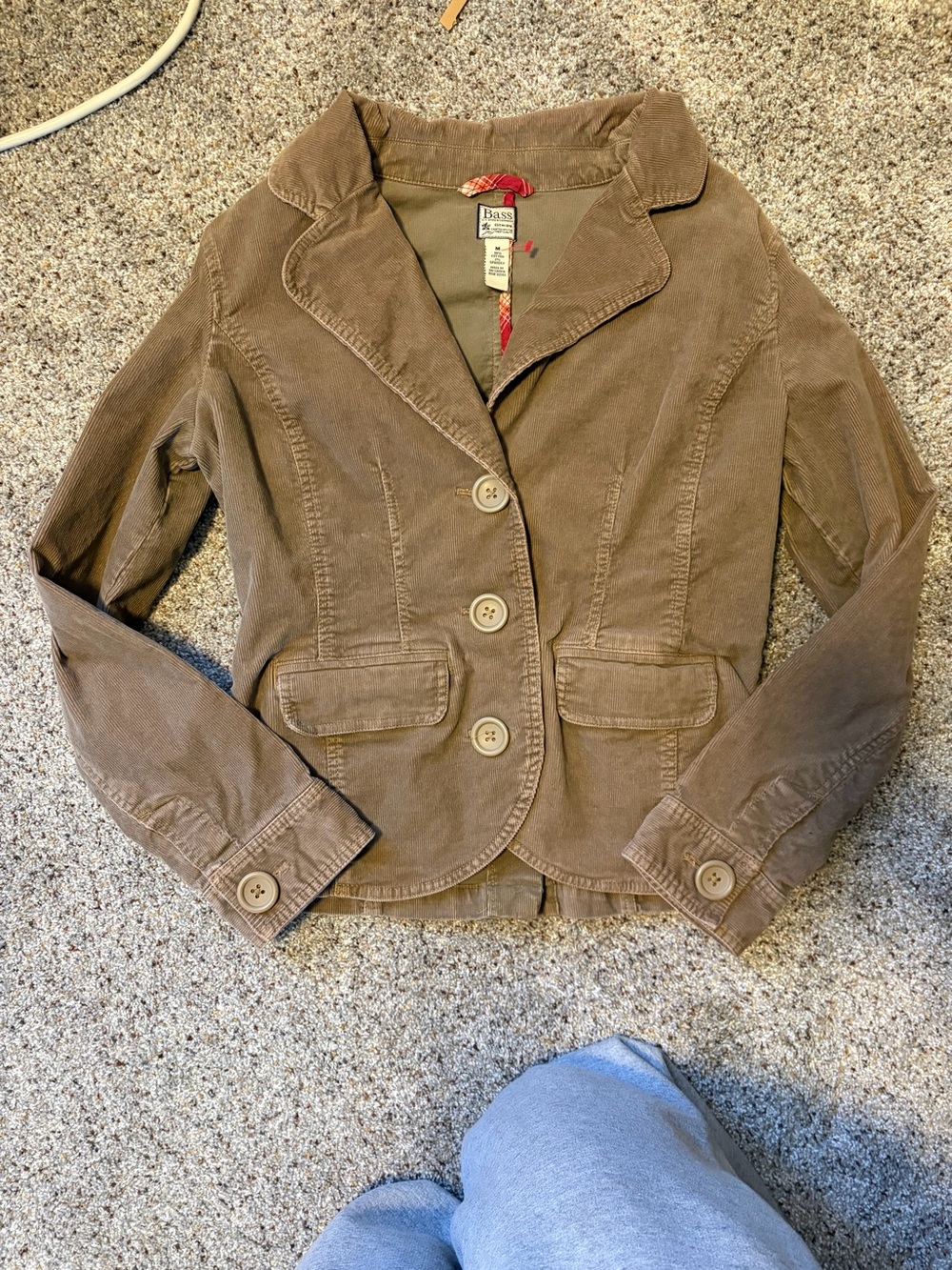 Bass Brown Corduroy Jacket with Plaid Trim